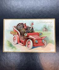 Thanksgiving Postcard Wild Turkey Drive Car  Raphael Tuck Antique Posted 1908 picture