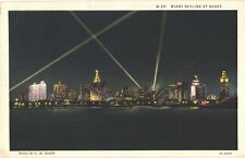 View of Miami Skyline At Night, Illuminated Buildings & Lights, Florida Postcard picture
