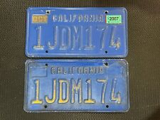 CALIFORNIA PAIR OF LICENSE PLATES BLUE 1JDM174 OCTOBER 2007 JDM 174 PLATE TAGS picture
