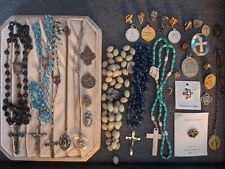 Misc Lot Of 36 Vintage Religious Pcs Rosary Pin Medal Pendant  As Found Silver picture