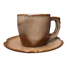 Vintage Frankoma Pottery Plainsman Brown Satin Tea Cup Coffee Mug 5C and Saucer picture