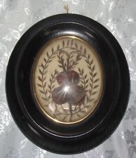 ANTIQUE FRENCH MOURNING HAIR ART CONVEX GLASS FRAME RELIQUARY picture