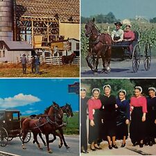 Postcard PA Amish Country Courting Buggy Barn Raising Marshall Dussinger Lot 4 picture
