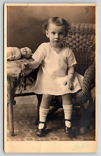 Original Old Vintage Antique Postcard Girl Lady Dress Doll Wicker Chair RPPC picture