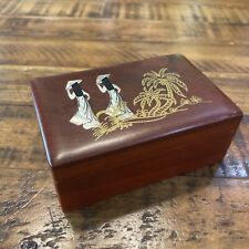Vtg Mother Pearl Inlay 2 Ladies walking, Palm Asian Lacquer Jewelry Trinket Box picture