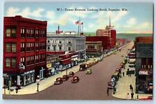 c1940's Tower Avenue Looking North Classic Car View Superior Wisconsin Postcard picture