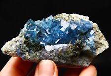 163g natural cubic stacked blue fluorite specimen display/China picture