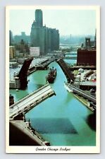 Postcard Illinois Chicago IL Bridges Downtown 1960s Unposted Chrome picture