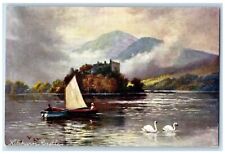 c1910 Kilchurn Castle Swan Sailboats Clouds Scotland Oilette Tuck Art Postcard picture