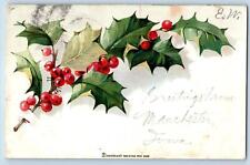 Manchester Iowa IA Postcard Greetings Embossed Christmas Laurel 1907 Antique picture