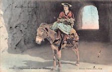 Nice France French Girl Riding Donkey Burro Market Early 1900s Vtg Postcard C11 picture