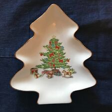 Holiday Hostess Christmas Tree Gold Trim Presents Candy Dish Made in Japan EUC picture