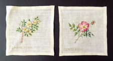 Two Beautiful Vintage 60-s Embroidered Handmade Napkins Doilies  Flora picture