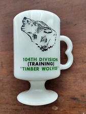 VINTAGE MILITARY MILK GLASS MUG CUP 104TH DIVISION TRAINING TIMBER WOLVES picture
