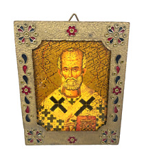 VTG St Nicholas Icon Enamel Metal Frame Patron of Sailors picture
