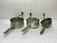 Lot of 3 Antique 1930s Foley Food Mill Sieve Ricer Kitchen Tools w/ Green Handle picture