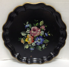 Vintage Nashco New York Round Hand Painted Metal cocktail Tray Floral 15