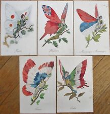 Butterfly Women 1918 WWI Allies Flag Postcard Set, Japan France Montenegro Italy picture