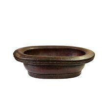 Chinese Vintage Distressed Brown Flower Oval Shape Wood Bucket ws3125 picture