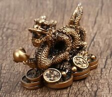 New#Brass Asian Chinese Feng Shui Dragon on Money Coins Figurine Godd Luck Statu picture