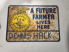 Vintage 1960s FFA VOCATIONAL AGRICULTURE Member Lives Here Embossed Metal Sign picture