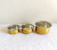 1920s Vintage Hand Hammered Tin Coating Golden Brass 3 Cooking Bowls Props M293 picture