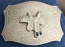 Silver Color Country Western Saddle Vintage Belt Buckle picture