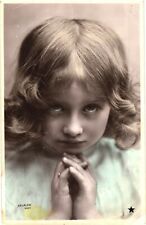 Old Photo An Adorable Little French Girl With Blue Shirt Postcard picture
