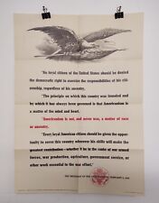 Original WORLD WAR 2 Poster Presidents Decree to end Racism in Military /Hiring  picture