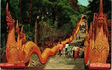 Dragon Staircase Doi Suthep Temple Chiengmai Thailand Chrome Postcard picture