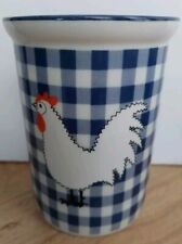 Vintage Japan Rosenthal Netter Chicken Canister Utensil Holder Blue Gingham picture