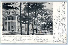 Elkhart Lake Wisconsin Postcard Greetings Aerial View Building Trees 1907 Posted picture