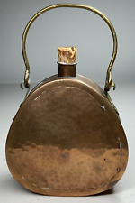 Vintage Handarbete Hammered Copper Canteen With Cork & Brass Handle & Hardware picture