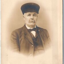 c1910s Gentleman w/ Unique Occupational Hat RPPC Real Photo Conductor Man A160 picture