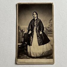 Antique CDV Photograph Beautiful Woman Amazing Dress & Coat Civil War Era picture