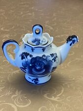 Gzhel  Vintage Hand Painted  Russian porcelain Teapot  Signed picture