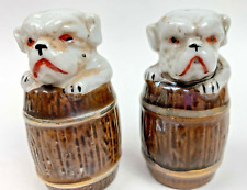 Vintage Dogs in Barrels Pugs Bulldogs Salt and Pepper Shakers Japan picture