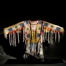 Old Style Beaded Hand Colored Buckskin Suede Hide Powwow Regalia Shirt NA901 picture