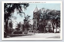 c1930s~First Methodist Church~Street View~Cars~Monmouth Illinois IL~VTG Postcard picture