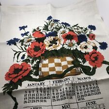 Vintage 1975 Linen Tea Towel Robert Martin Calendar Towel Floral 29 X 17” picture