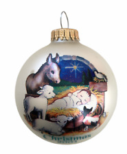 2004 Bronner's Annual GLASS Christmas Ornament Nativity Scene Pearl Round VTG picture