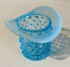 Vintage 1950s Fenton Aqua Blue Glass Opalescent Hobnail Top Hat Toothpick Holder picture