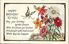 c1910 BIRTHDAY BUTTERFLY FLOWERS EMBOSSED POSTCARD 38-106 picture