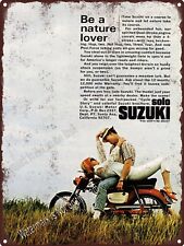 1966 Suzuki Solo Dual-Stroke Motorcycle Provocative Girl  Metal Sign 9x12