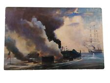 Monitor & Merrimac Warship Battle of Hampton Roads Civil War Postcard picture