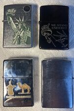 Chrome. 4 Zippo Lighters Collection. UAE, Statue Liberty, We Stand United. Plain picture