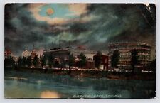 c1914~Chicago Illinois IL~Riverview Amusement Park~Night~Moon~Antique Postcard picture