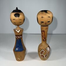Japanese Kokeshi Wooden Dolls 5” Vintage Pair Lot 2 picture