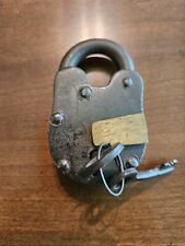 Antique Cast Iron Prison Jail Padlock Lock With 2 Keys Brass Keyhole Cover Works picture