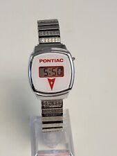 Vintage 70's Pontiac Digital Quartz Wrist Watch Silver Tone White ,Stretch Band picture